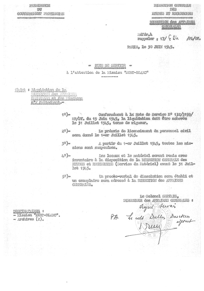 Liquidation de la Mission Mont-Blanc